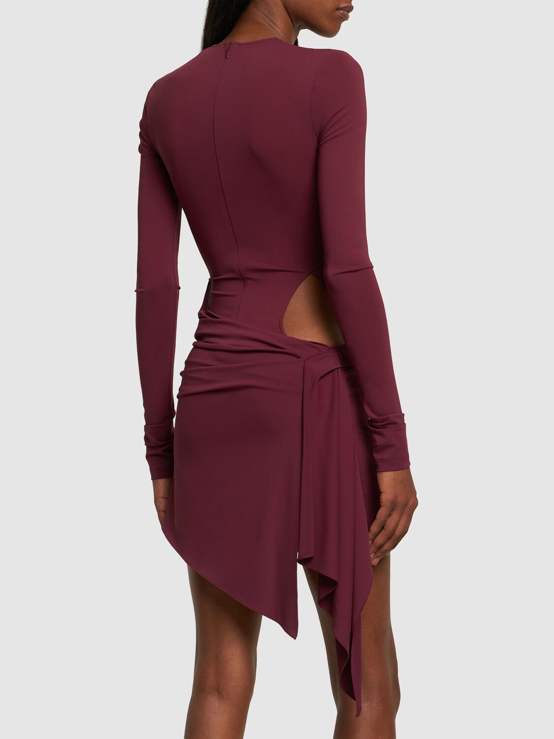 Shop Attico Stretch Jersey Cutout L/s Mini Dress In Burgundy
