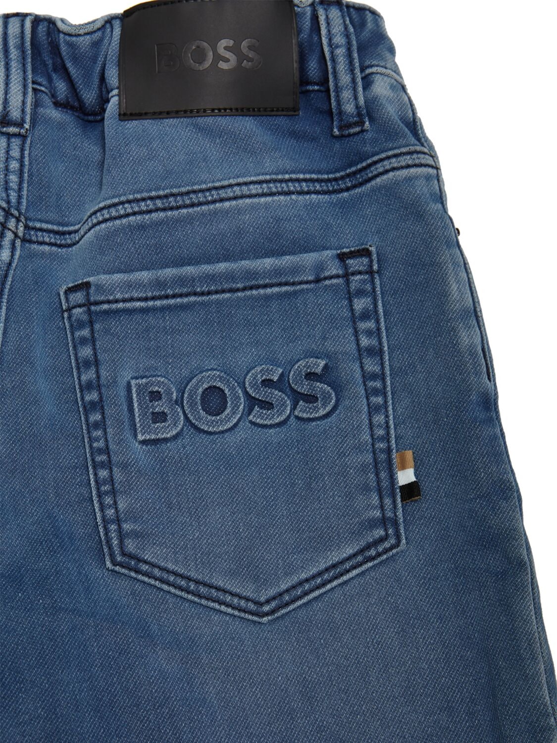 Shop Hugo Boss Denim Effect Stretch Cotton Sweat Shorts In Dark Blue