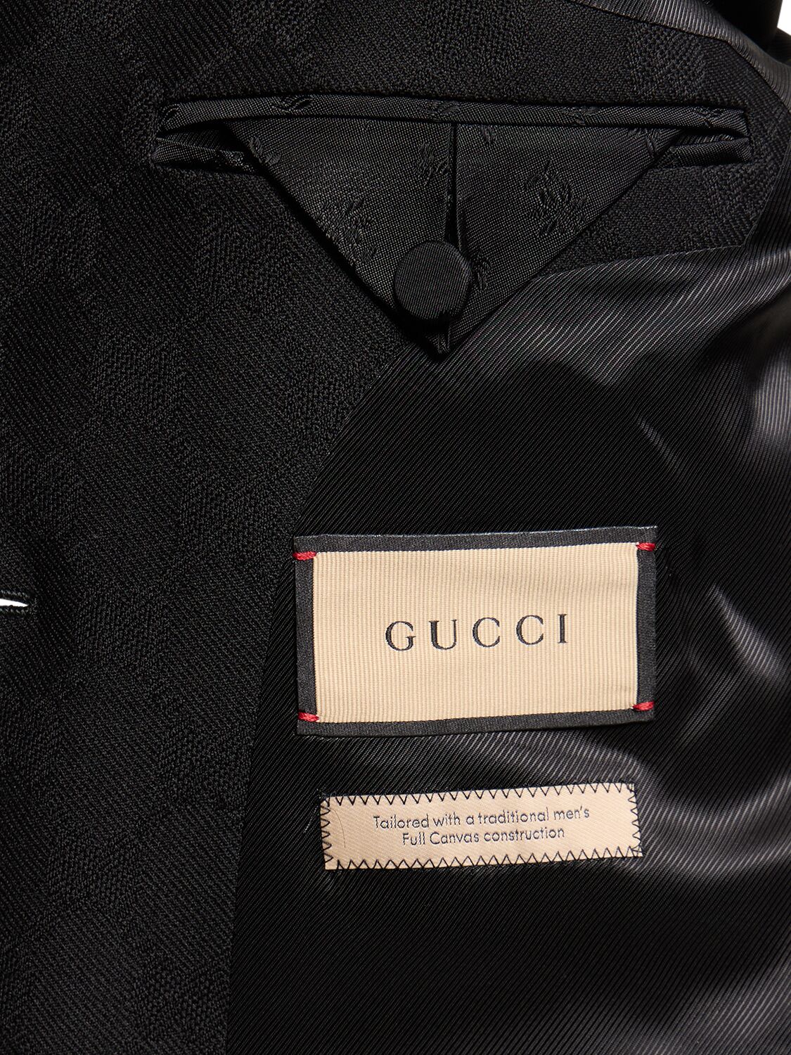 Shop Gucci Gg Jacquard Dry Wool Blazer In Black