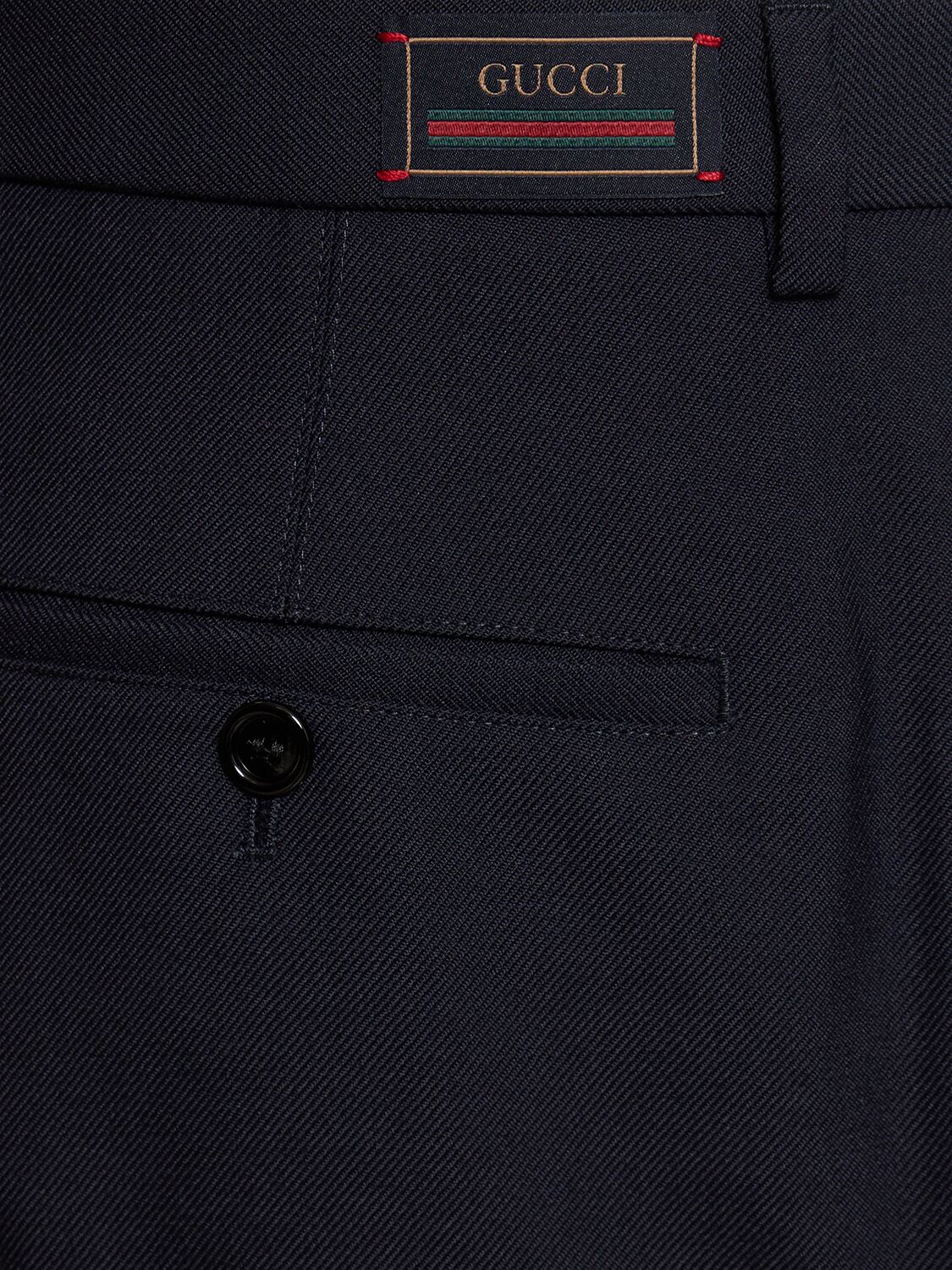 Shop Gucci Chino Wool Blend Pants In Navy