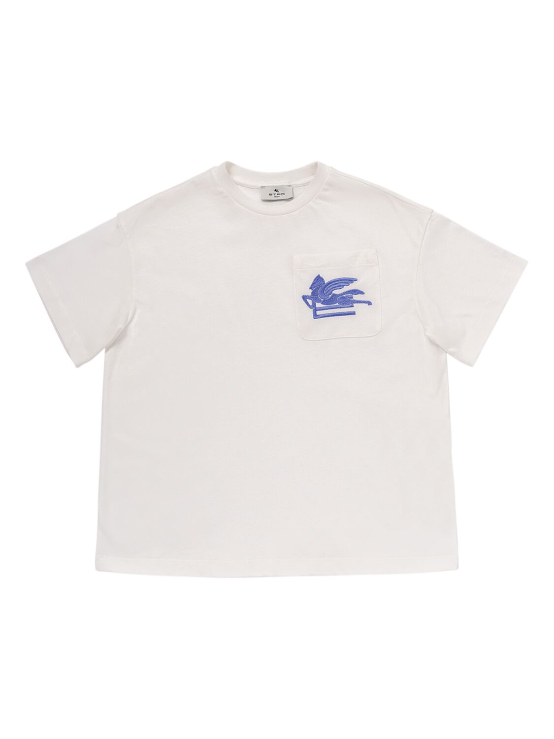 Etro Kids' Pegaso 图案棉t恤 In White,blue