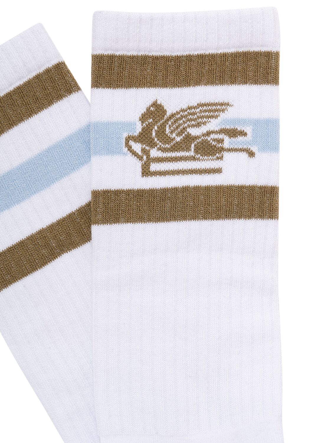 Shop Etro Cotton Blend Knit Socks In White,khaki