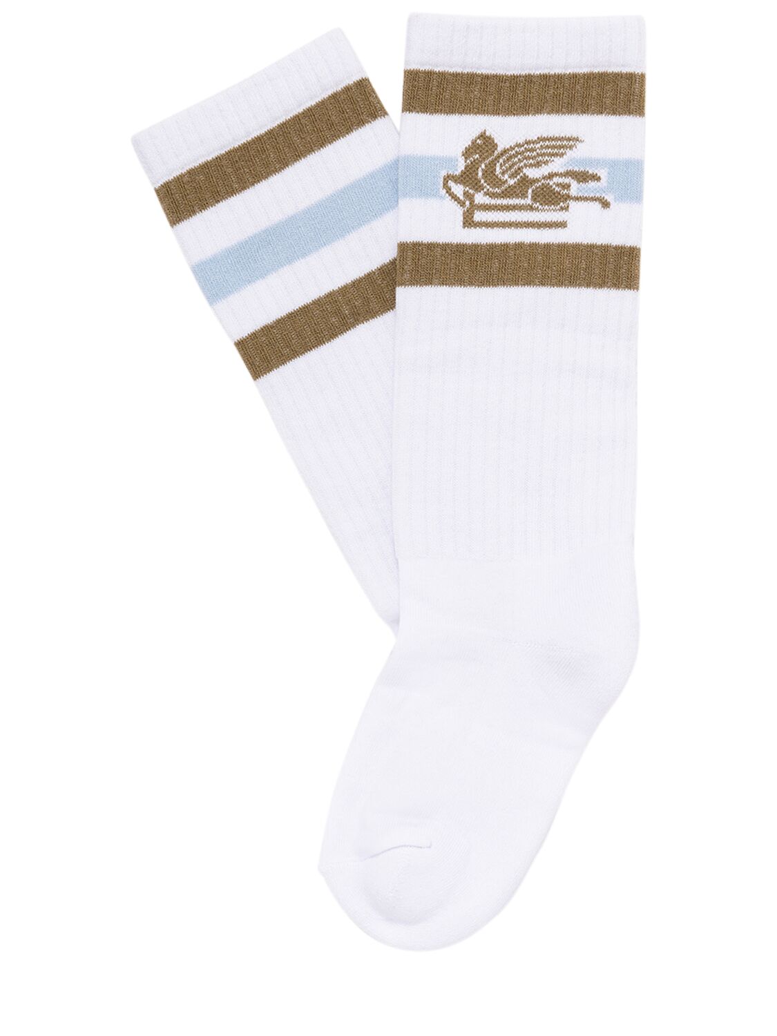 Etro Kids' Cotton Blend Knit Socks In White,khaki