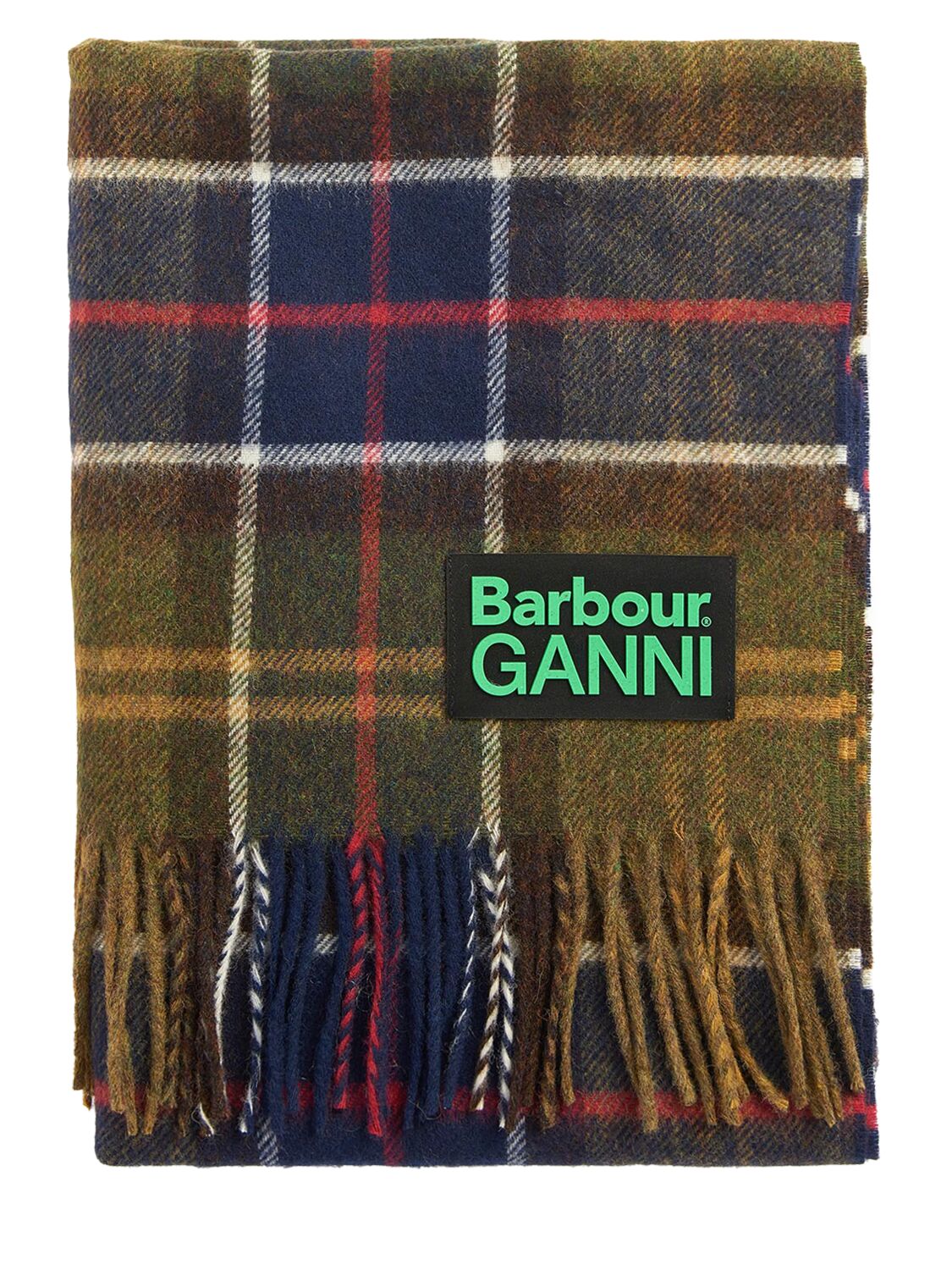 Barbour X Ganni Tartan Wool Scarf In Multi