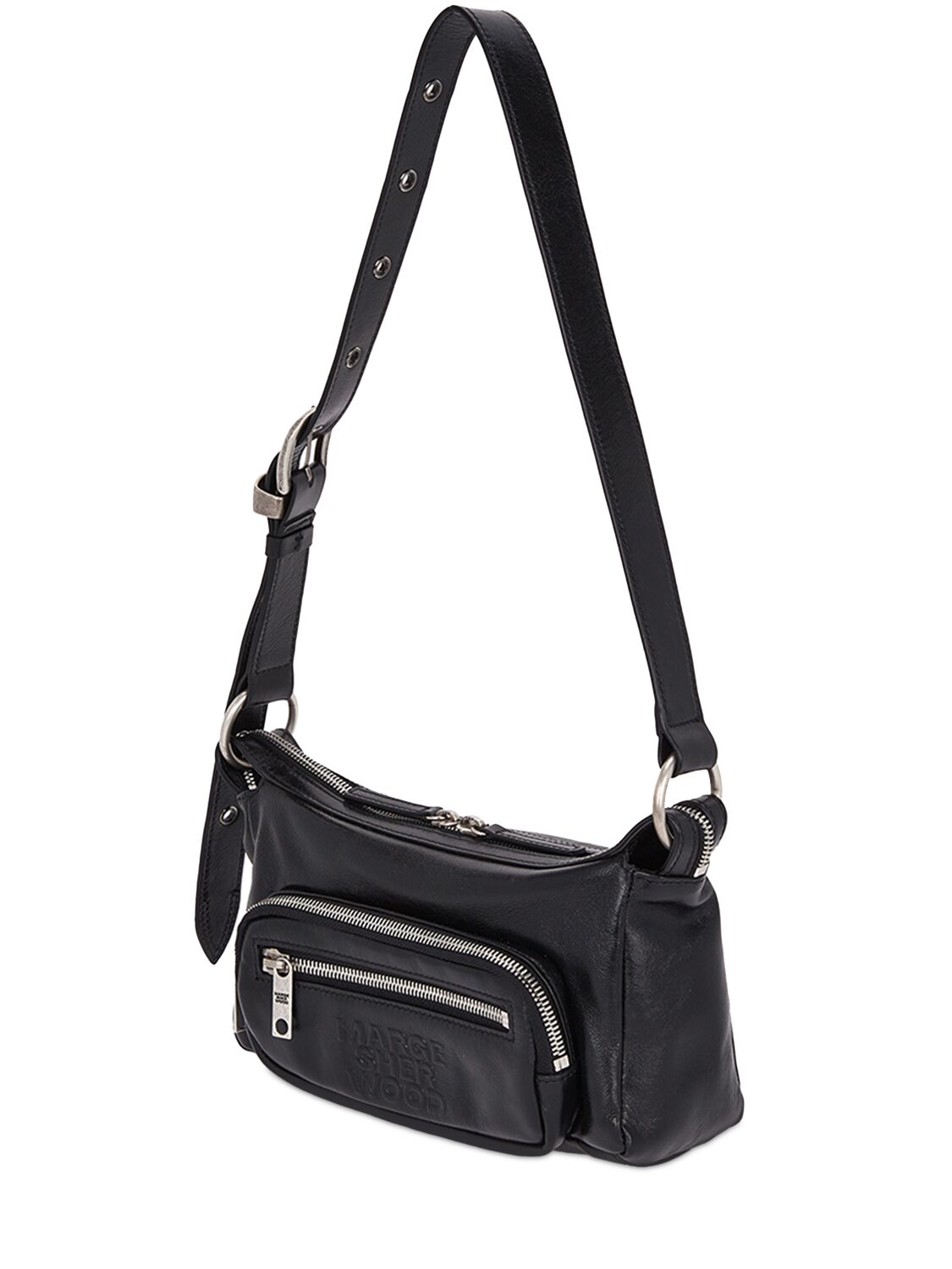 Shop Marge Sherwood Mini Outpocket Glossy Leather Hobo Bag In Black