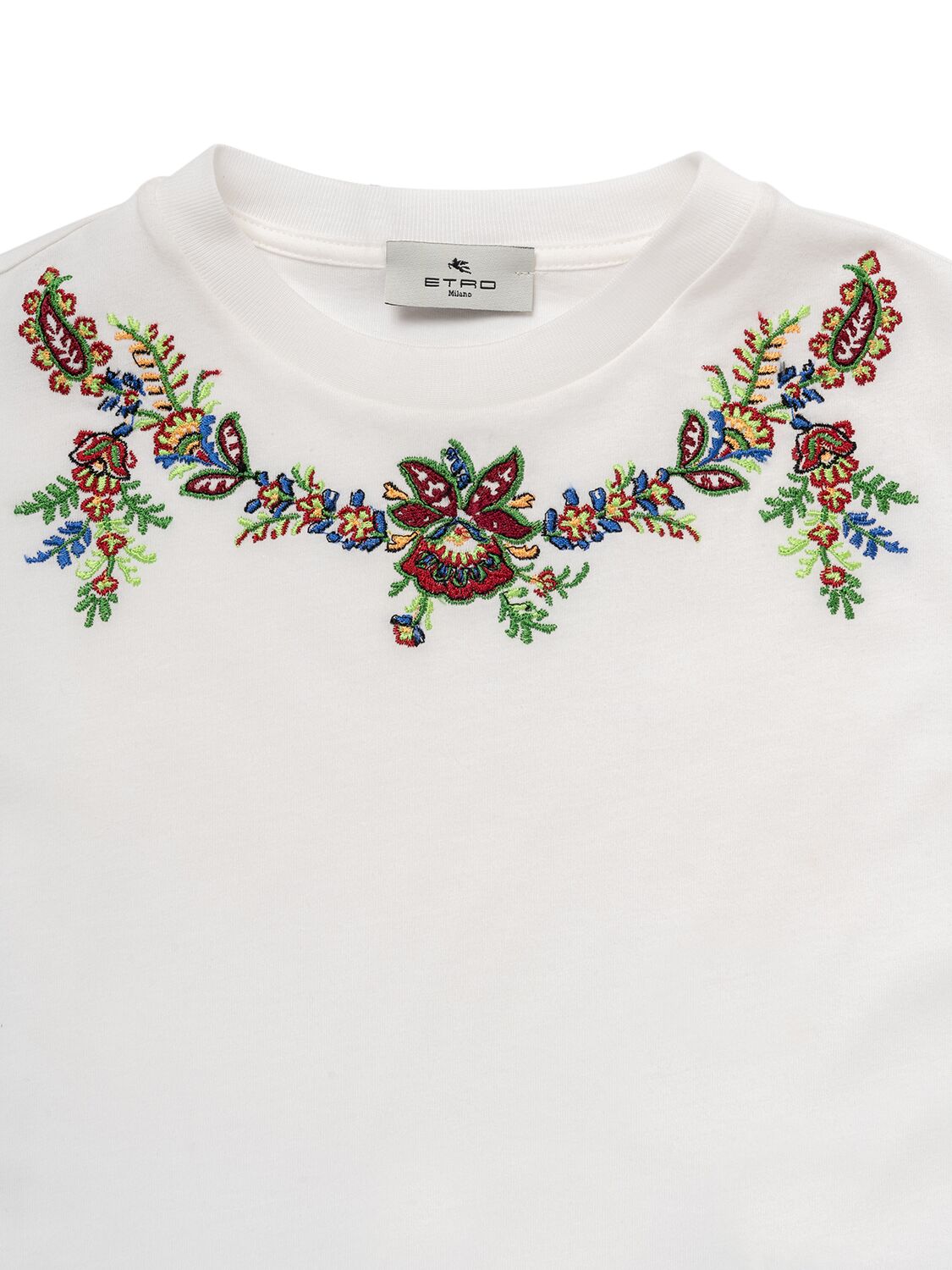 Shop Etro Cotton Jersey T-shirt W/embroidery In Ivory