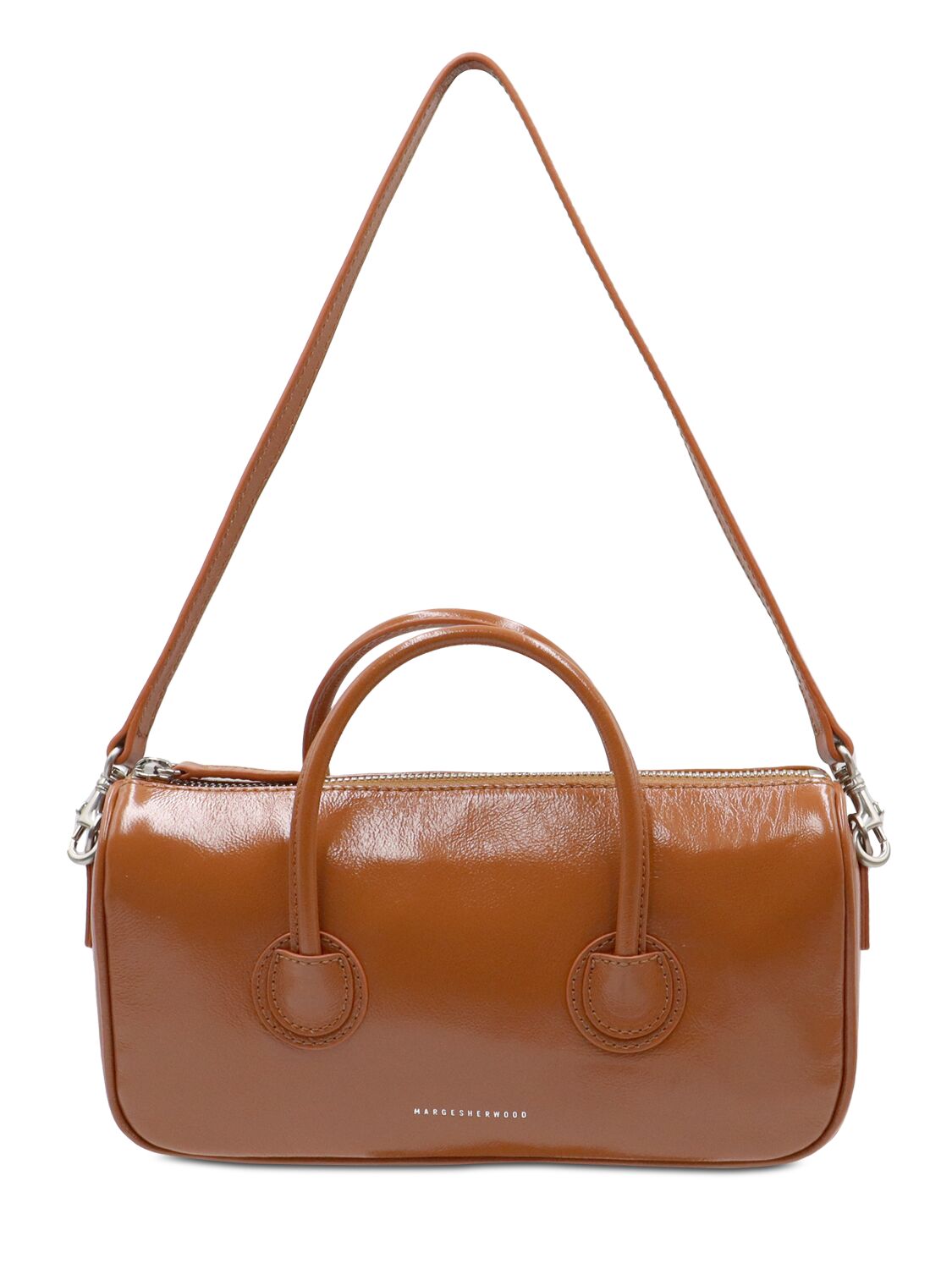 Marge Sherwood Small Zipper Leather Top Handle Bag In Tan Glossy Plai