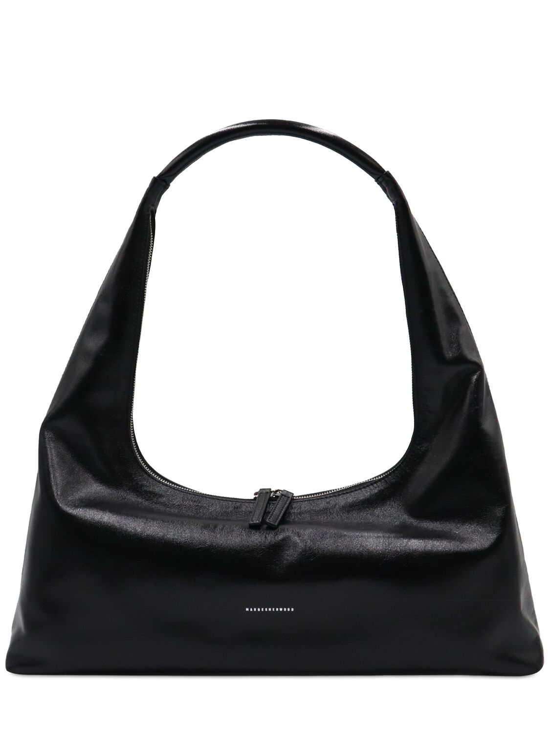 Marge Sherwood Large Hobo Plain Leather Shoulder Bag In Black Glossy Pl