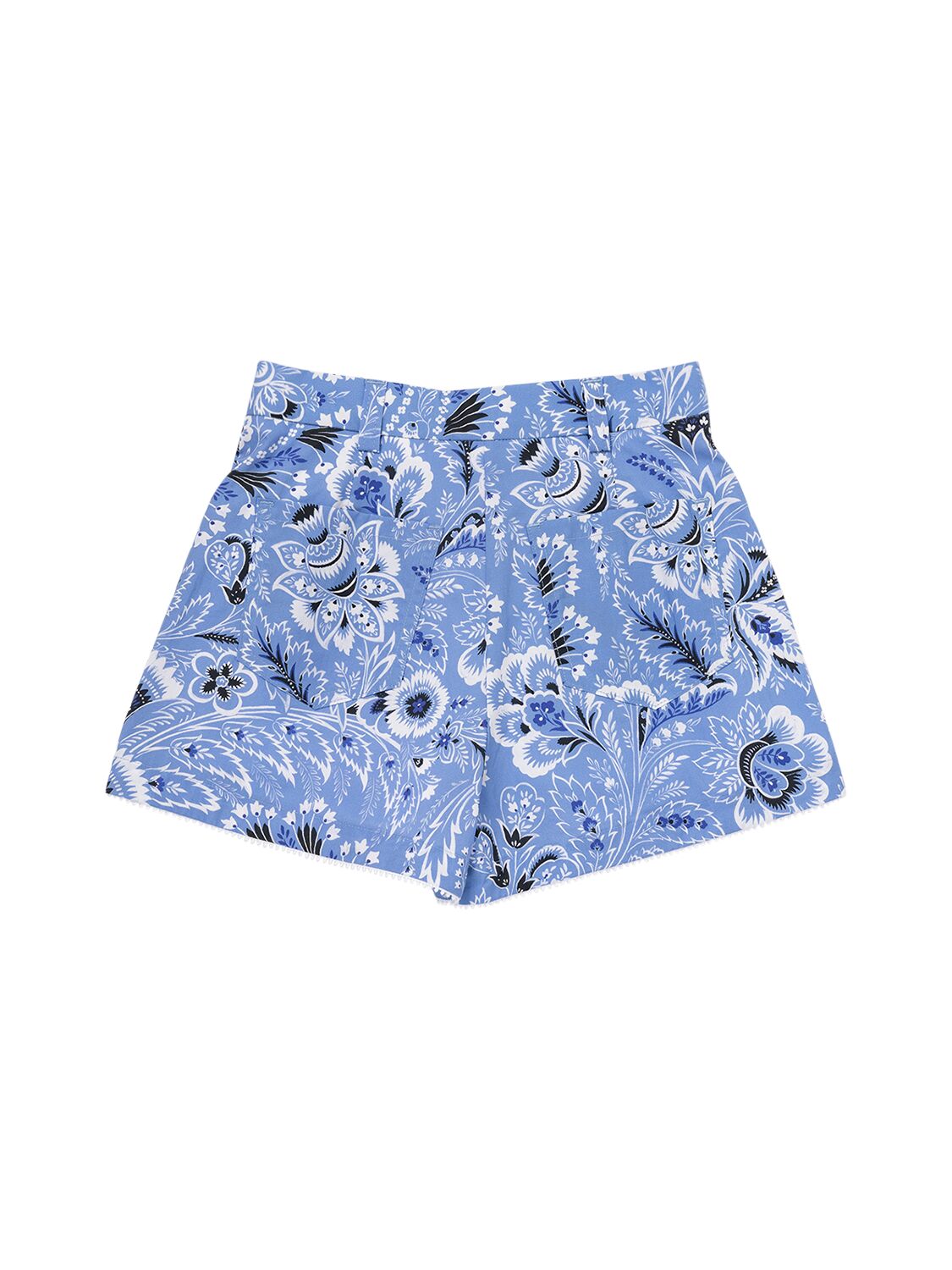 Shop Etro Printed Cotton Poplin Shorts In Blue,ivory