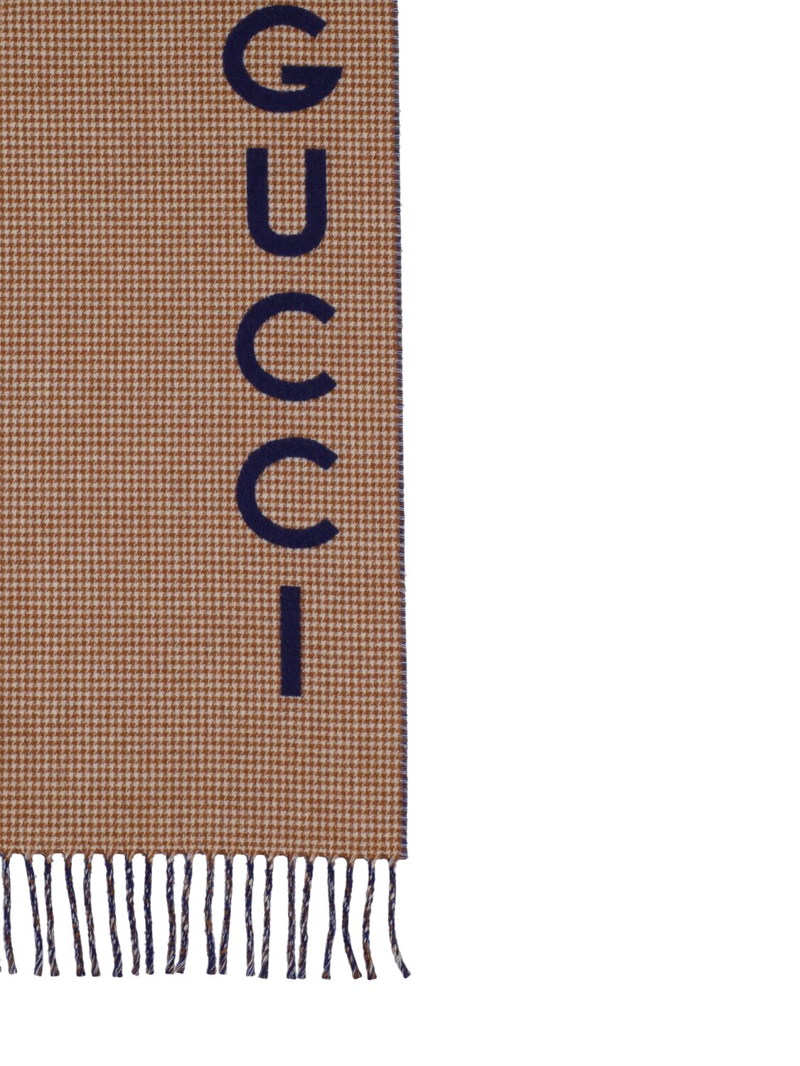 Shop Gucci Pied De Poule Wool Blend Scarf In Bluette,ivory