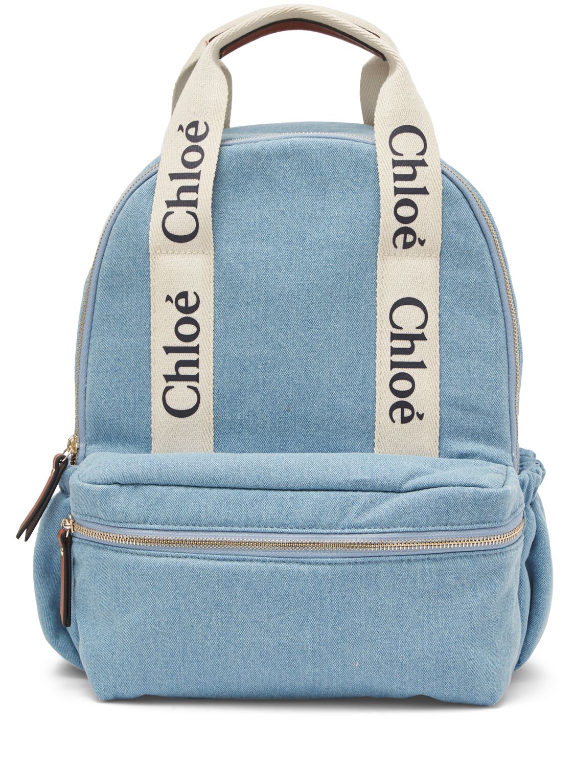 Chloé Kids' Denim Logo Backpack In Blue