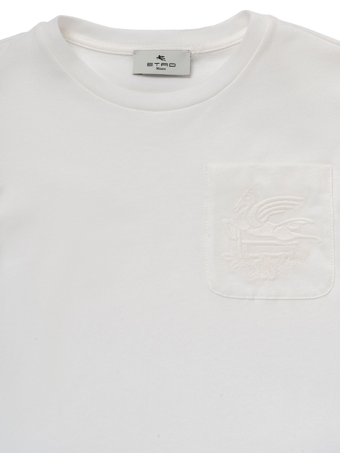 Shop Etro Cotton Jersey T-shirt W/embroidered Logo In Ivory