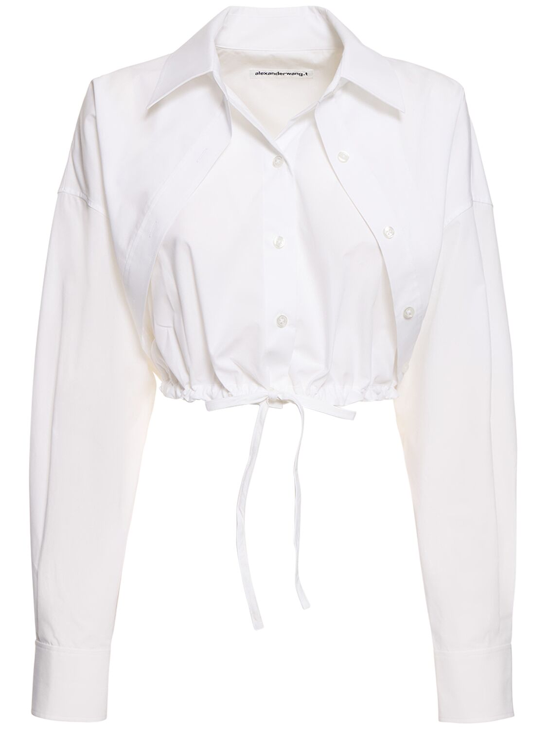 Alexander Wang Double Layered Cotton Crop Shirt In White