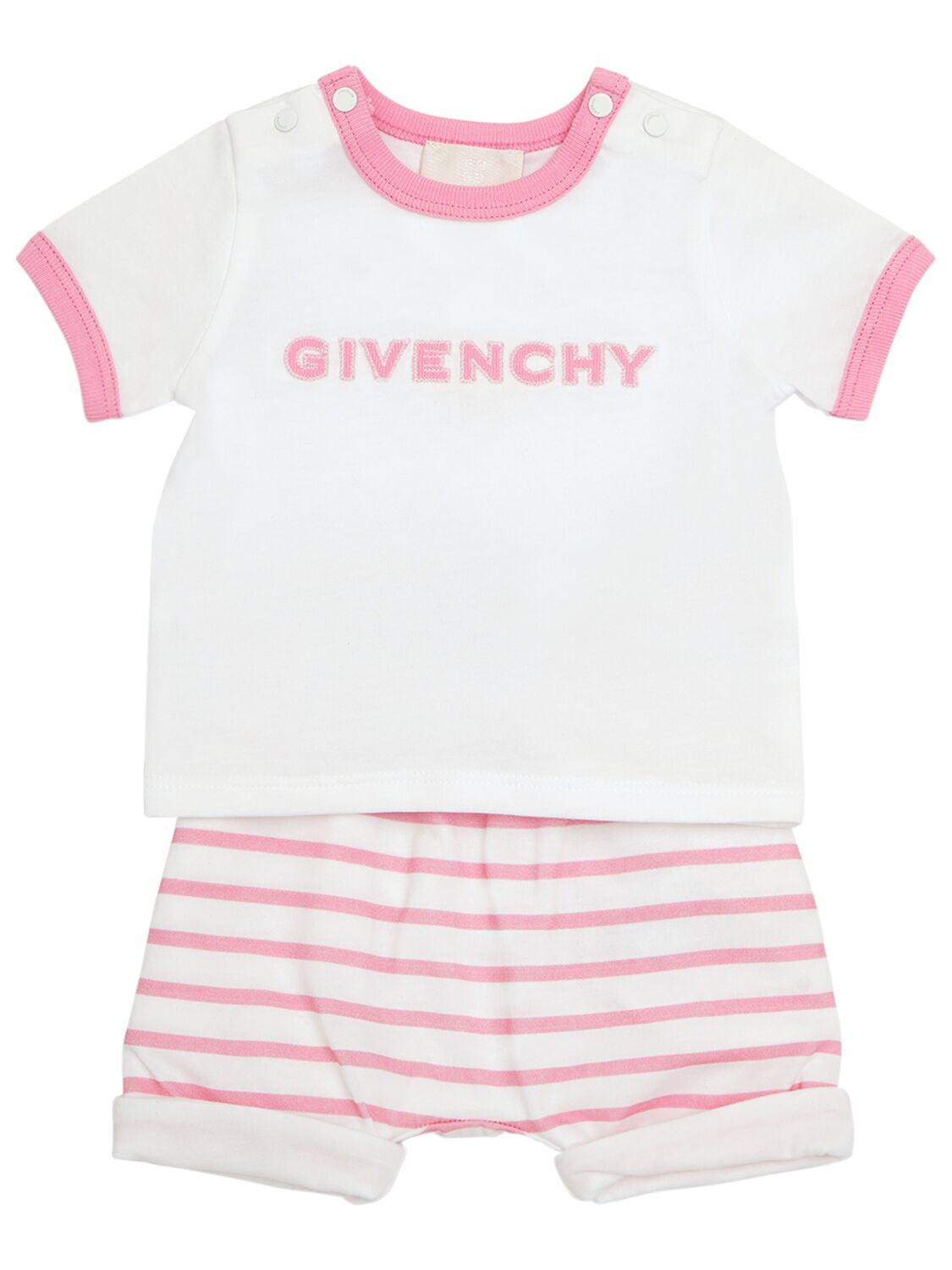 Givenchy 棉质平纹针织t恤&短裤 In White/pink