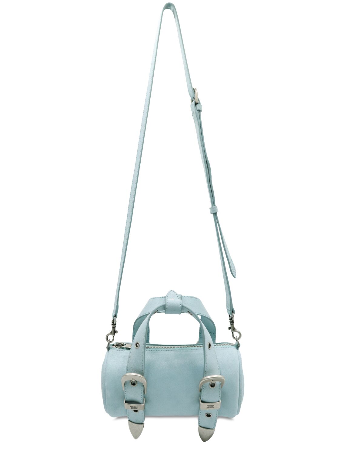 Marge Sherwood Belted Log Suede Top Handle Bag In Two-tone Blue