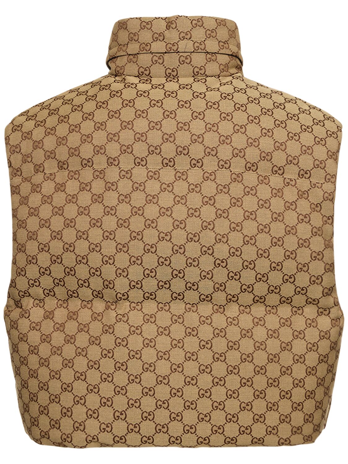 Shop Gucci Gg Canvas Down Vest In Camel,ebony