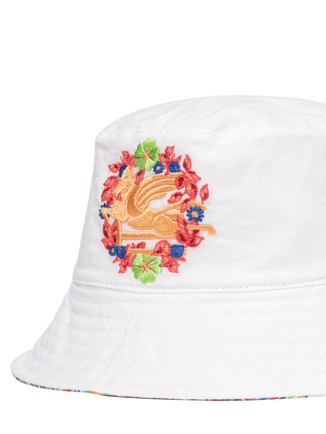 Shop Etro Printed Cotton & Linen Bucket Hat In Ivory,multi