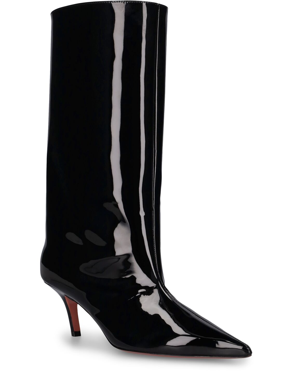 Shop Amina Muaddi 60mm Fiona Patent Leather Boots In Black