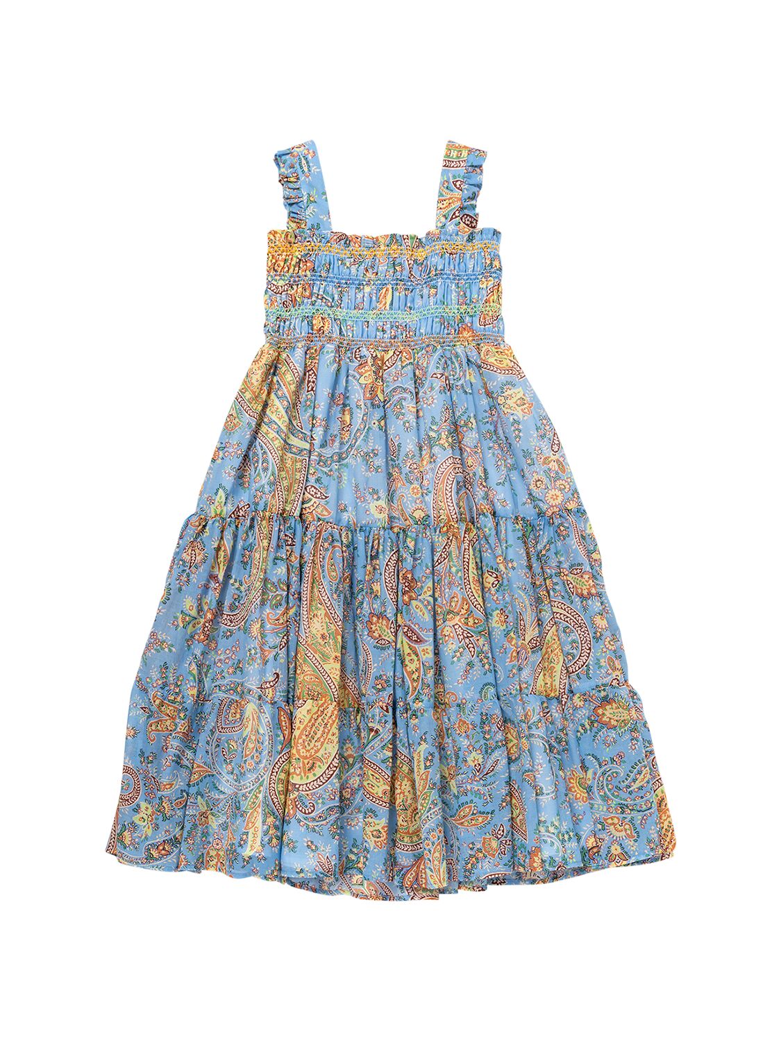 Etro Kids' Printed Cotton Muslin Dress In Blue,multi