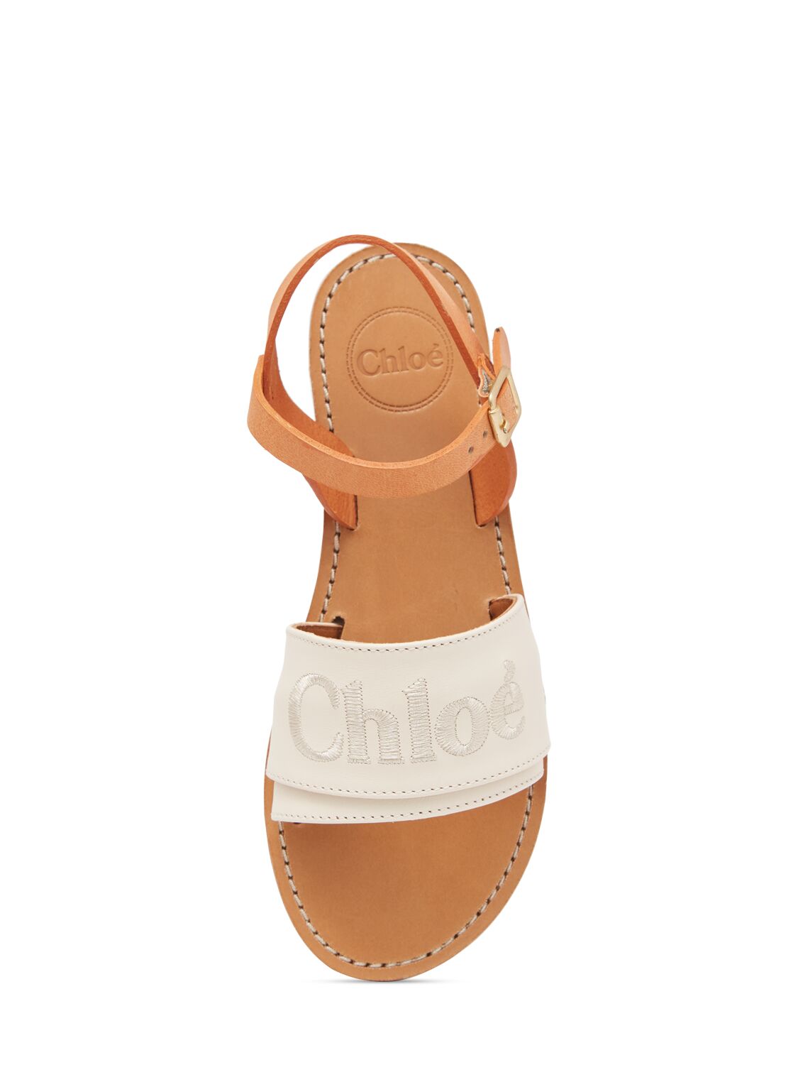 Shop Chloé Leather Sandals W/logo In Ivory