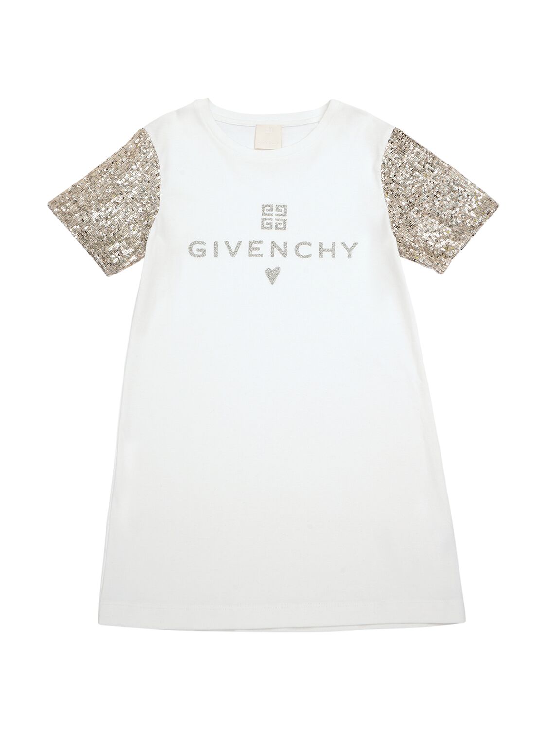 Givenchy Cotton Dress W/ Sequined Sleeves In White