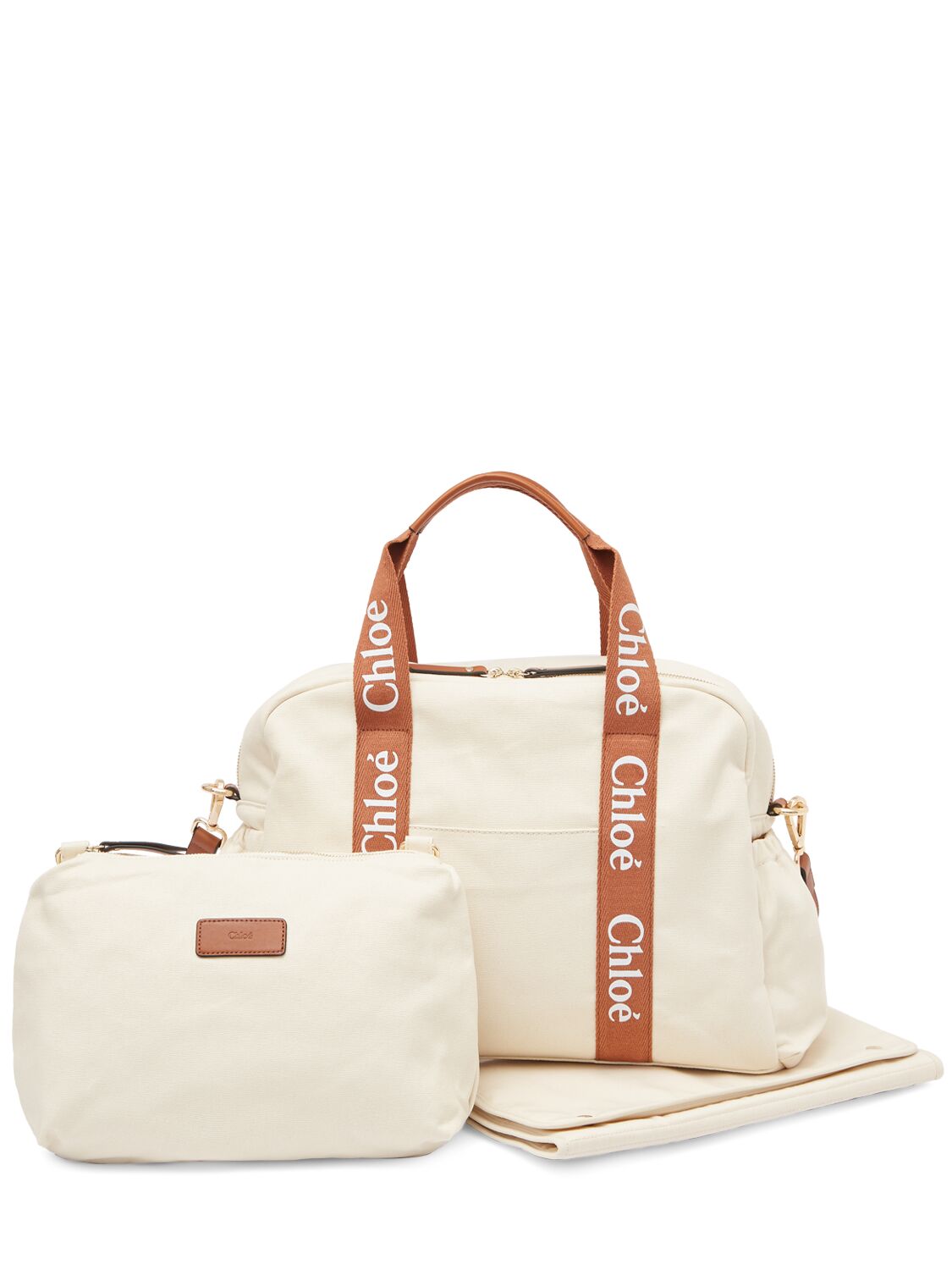 Shop Chloé Cotton Canvas Changing Bag In Off-white