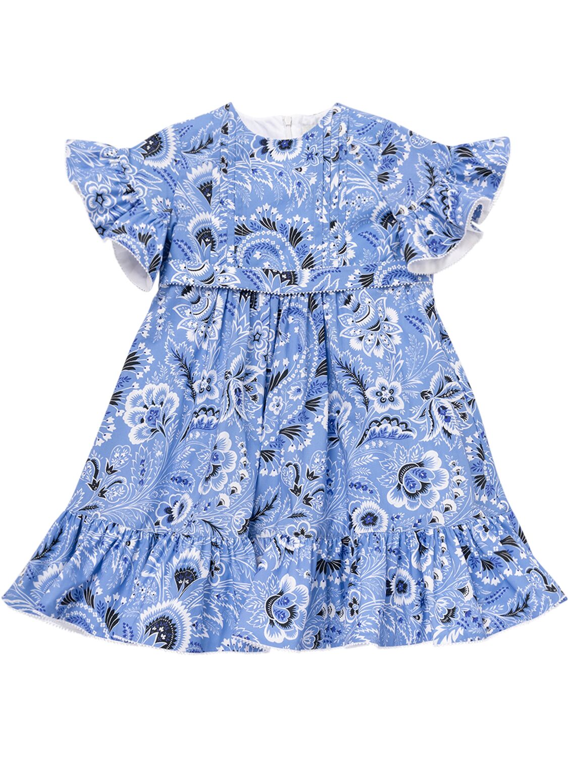 Shop Etro Printed Woven Cotton Poplin Dress In Blue,ivory