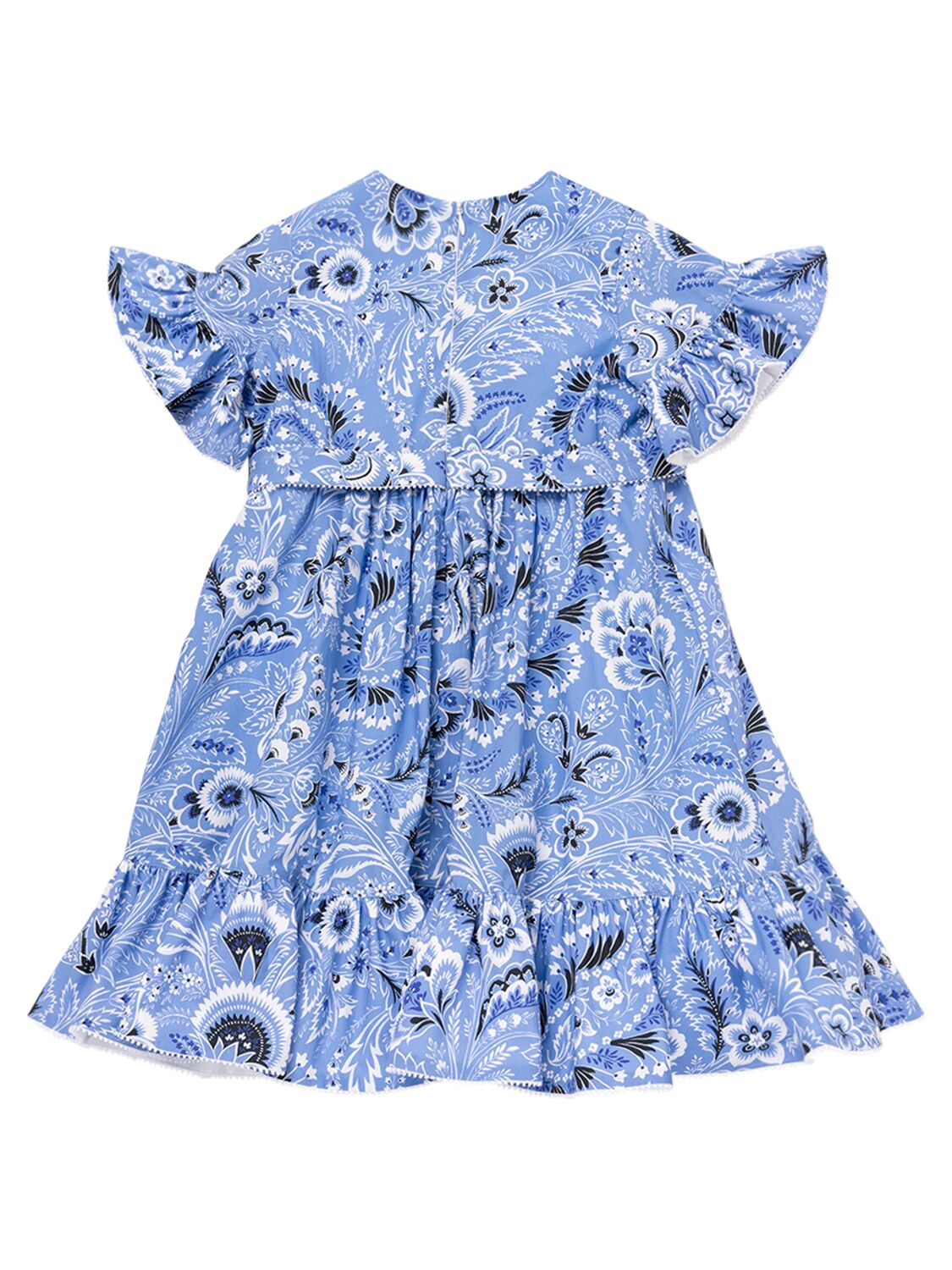 Shop Etro Printed Woven Cotton Poplin Dress In Blue,ivory