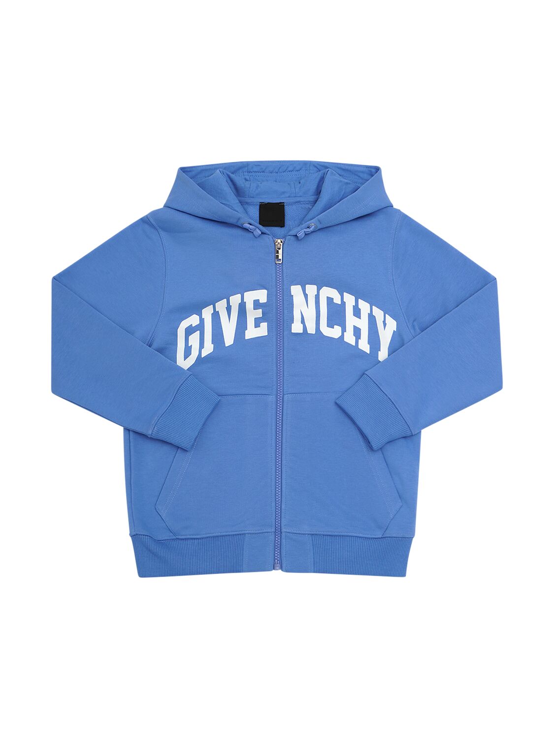 Givenchy Logo Cotton Fleece Zip Hoodie In Blue