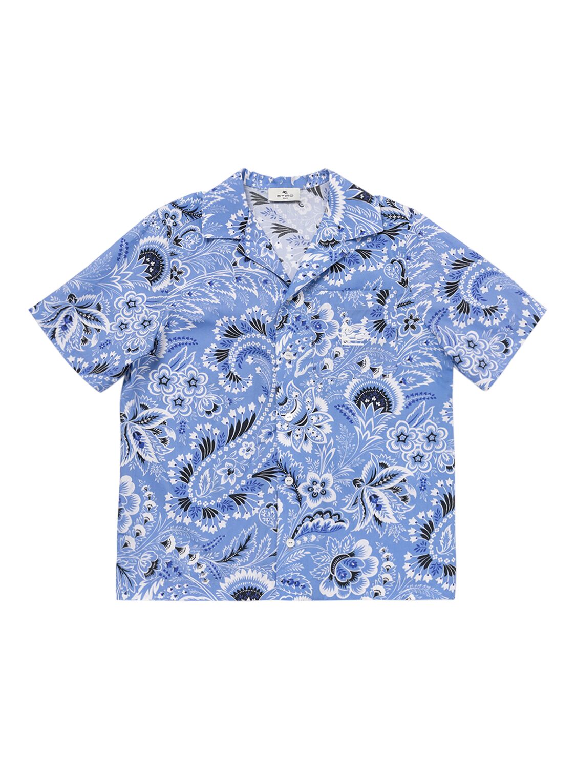Etro Kids' Printed Cotton Poplin Shirt In Blue