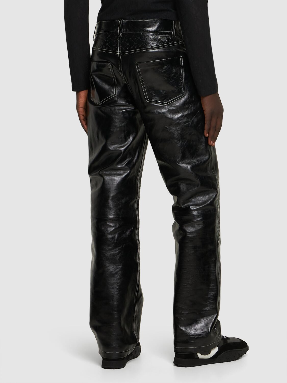 Shop Marine Serre Moon Leather Wide Leg Pants In Black