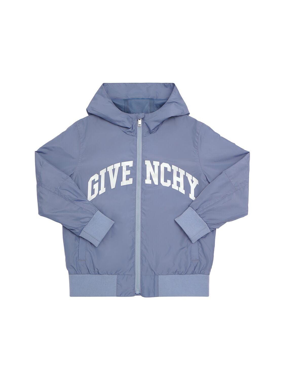 Givenchy Logo Nylon Windbreaker W/hood In Blue