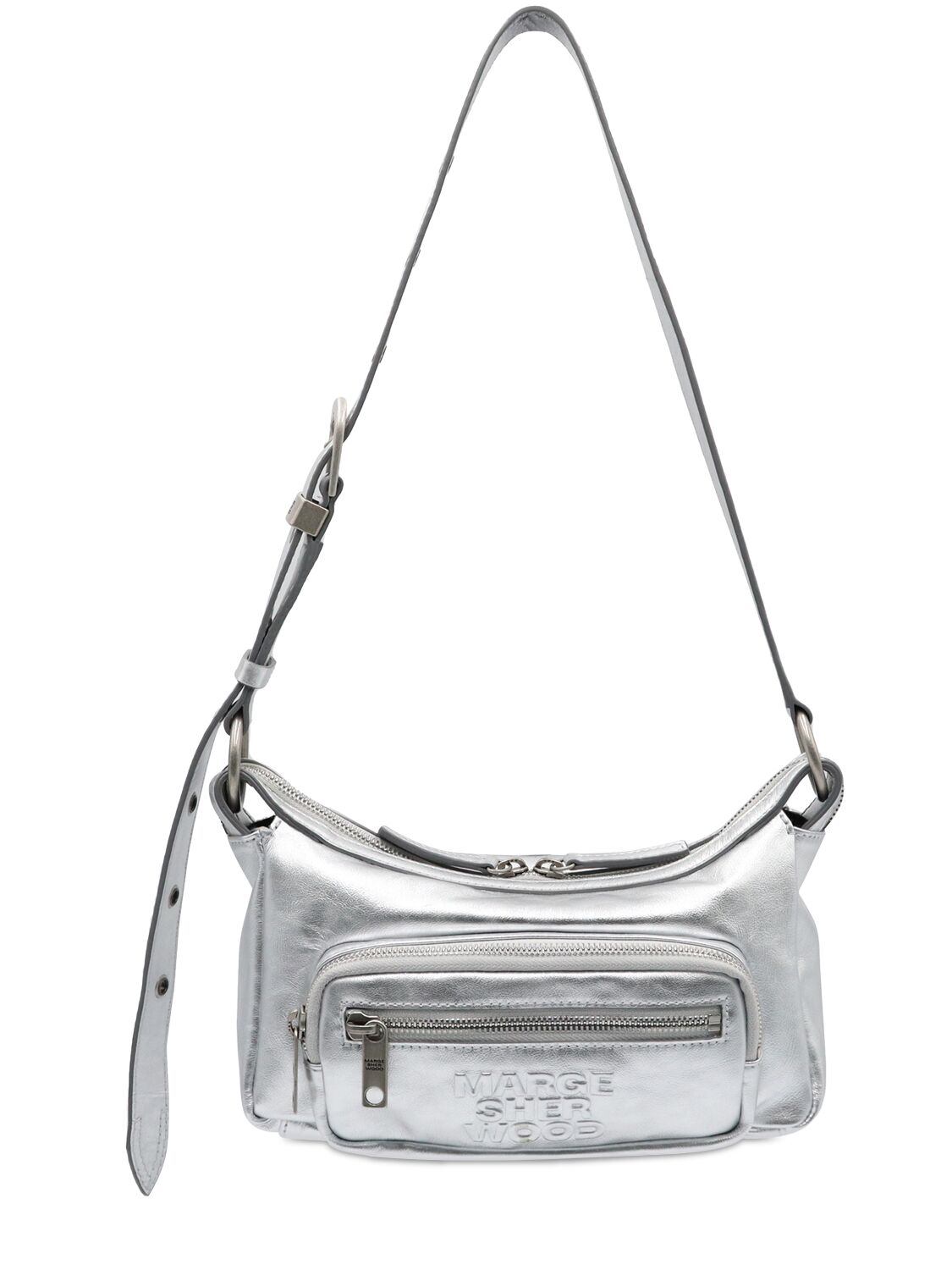 Marge Sherwood Mini Outpocket Leather Hobo Bag In Metallic Silver