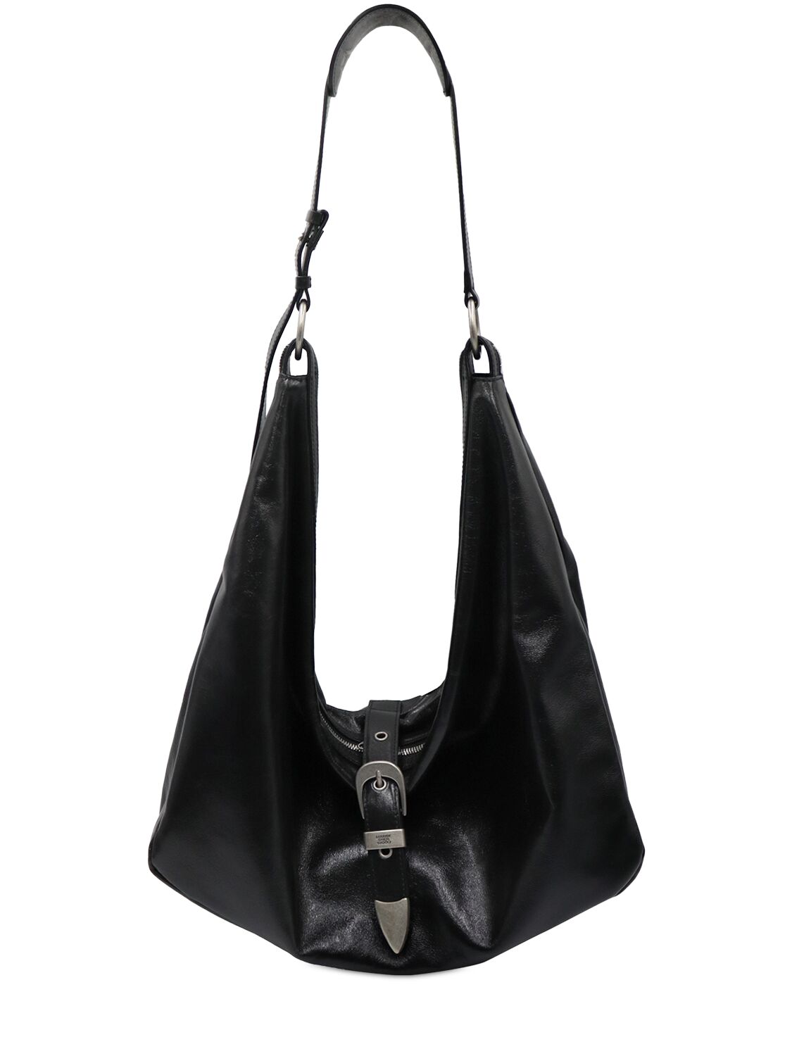 Marge Sherwood Belted Hobo Leather Shoulder Bag In Black Glossy