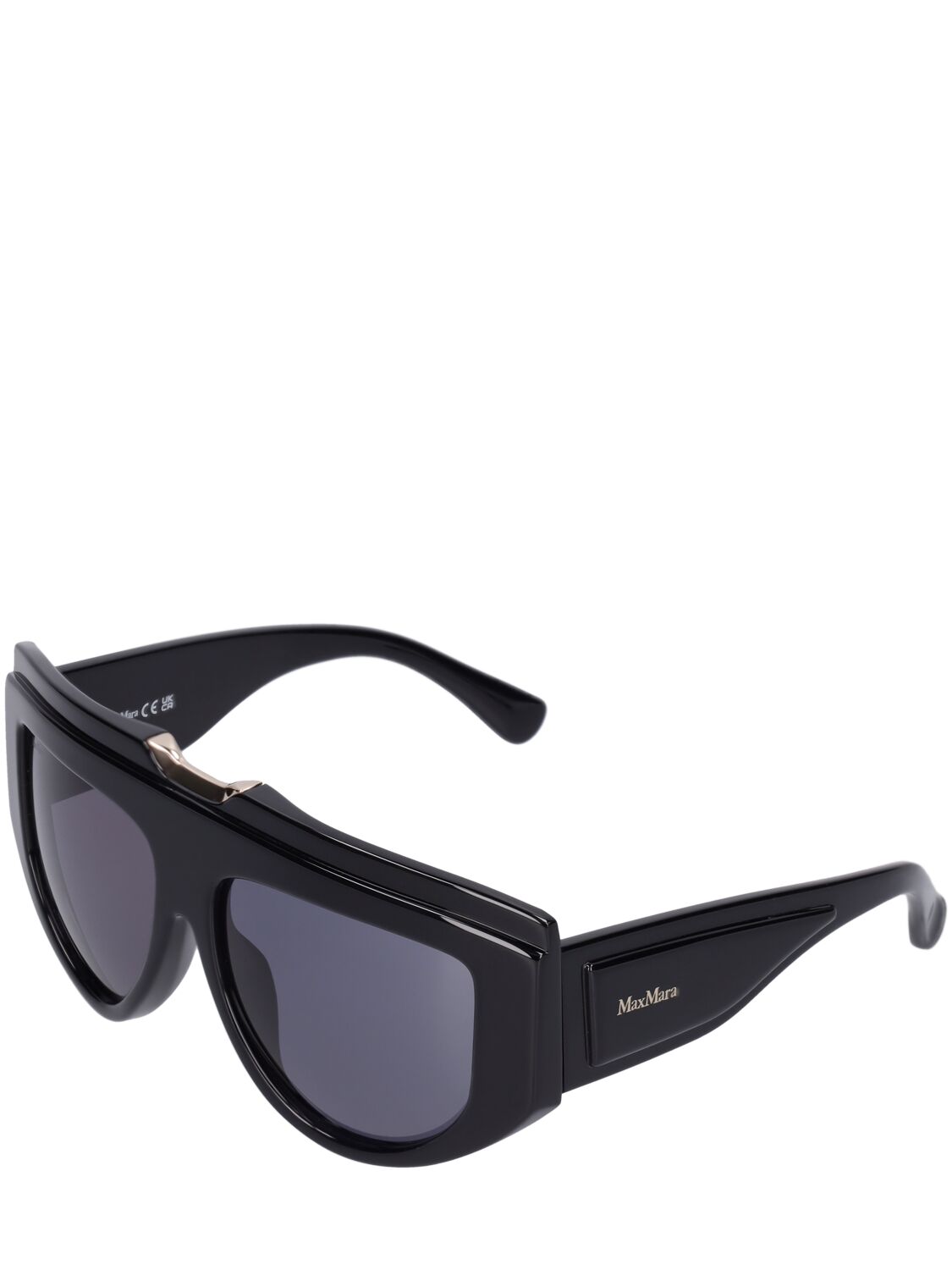 Shop Max Mara Orsola Mask Acetate Sunglasses In Black,smoke