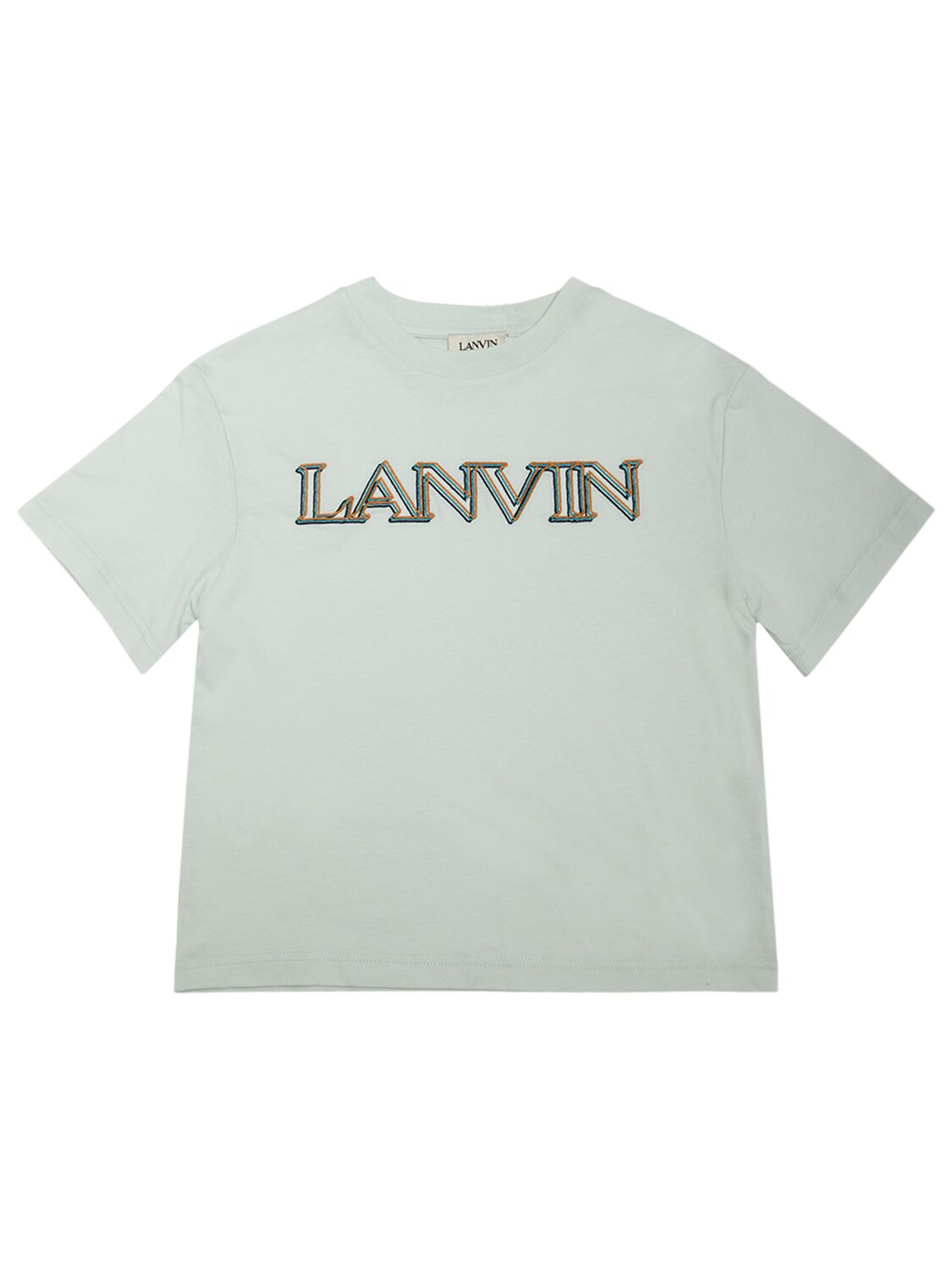 Lanvin Kids' Embroidered Logo Cotton Jersey T-shirt In Light Green