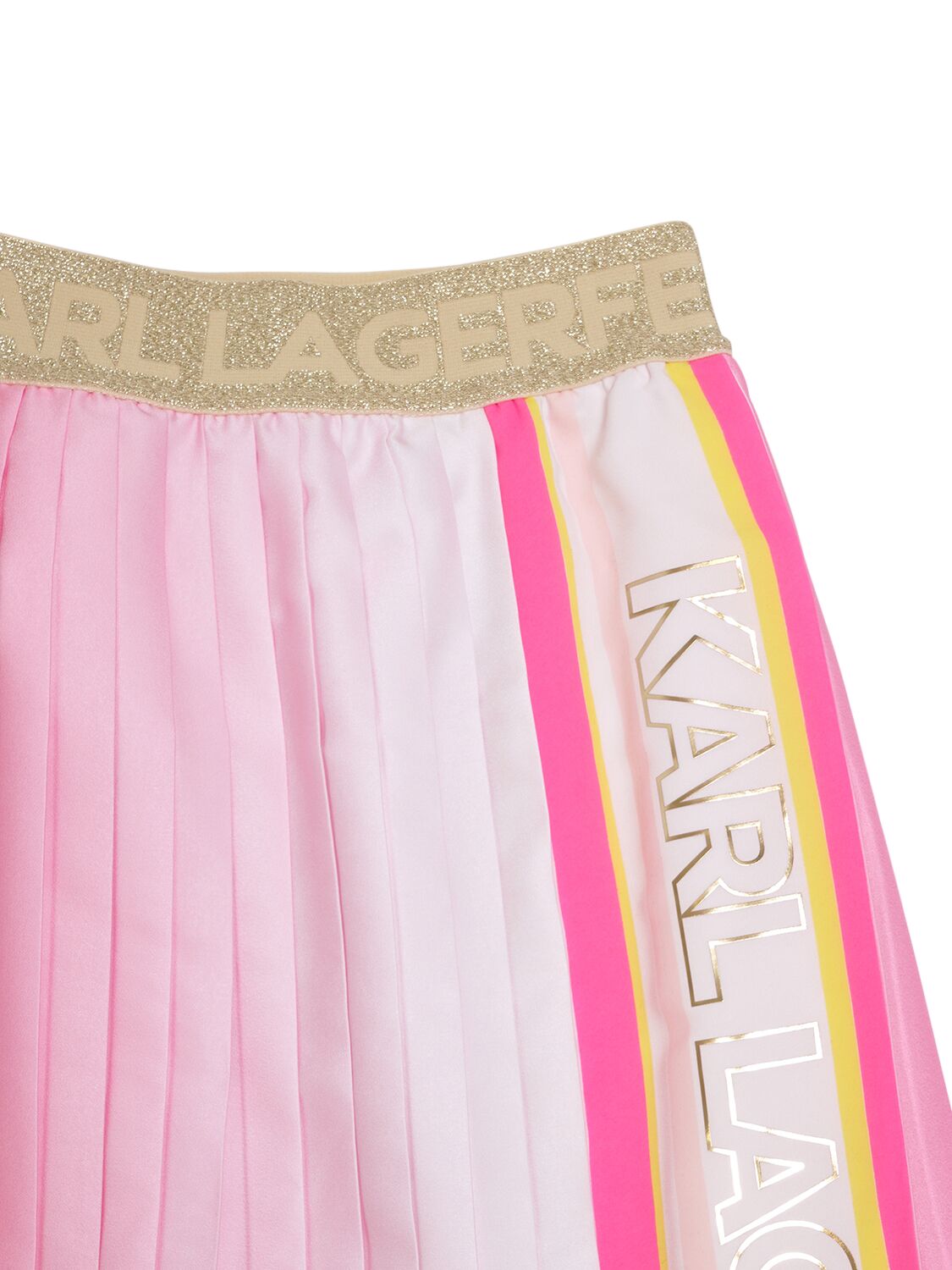 Shop Karl Lagerfeld Pleated Midi Skirt W/ Logo In Pink,white