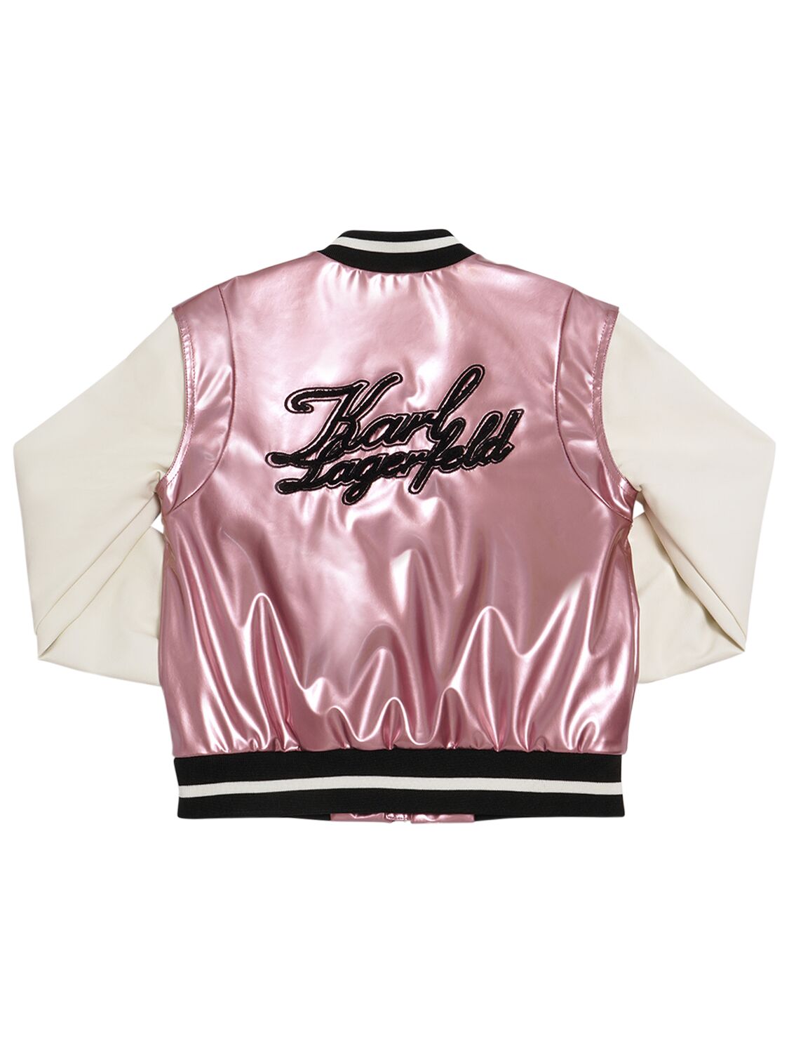 Shop Karl Lagerfeld Faux Leather Bomber Jacket In Pink,beige