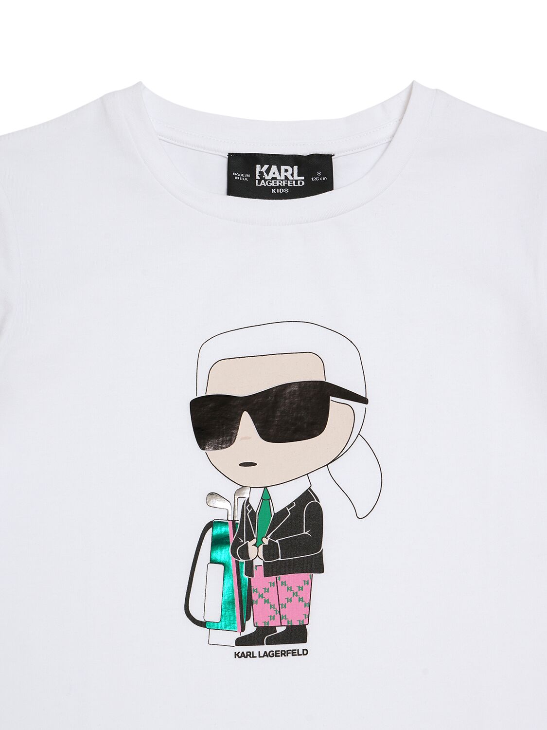 Shop Karl Lagerfeld Printed Cotton Jersey T-shirt In White
