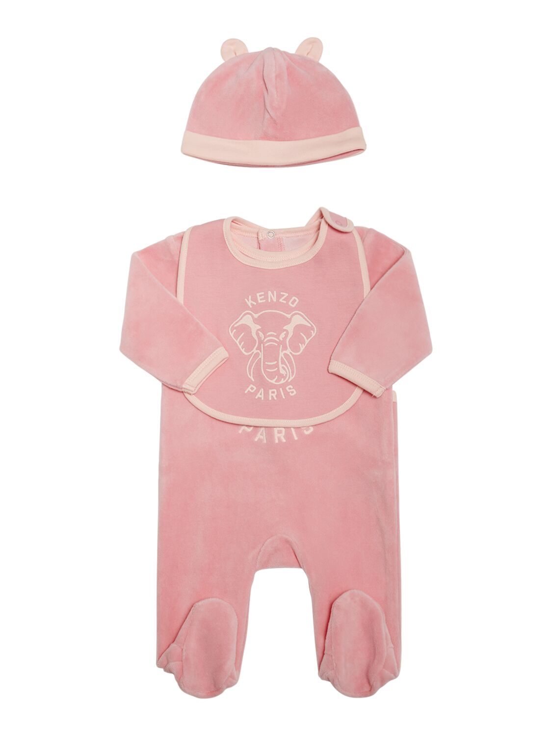 Kenzo Babies' Cotton Blend Romper, Hat & Bib In Pink