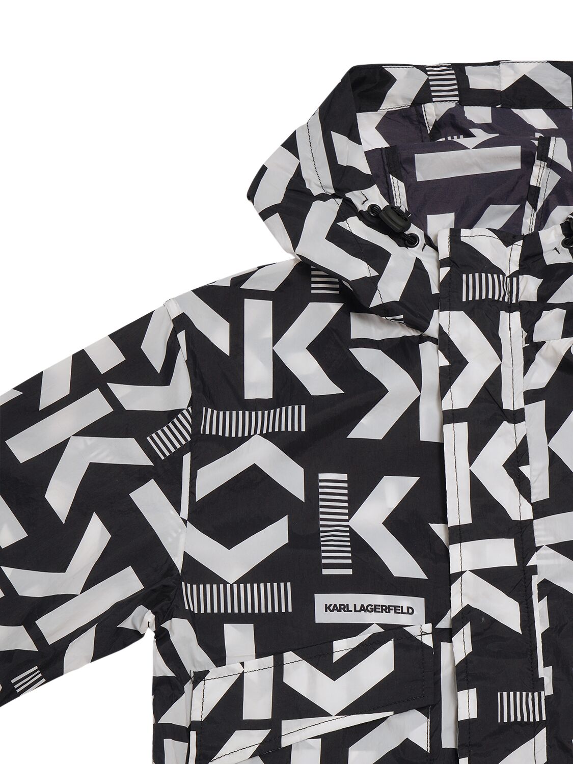 Shop Karl Lagerfeld Printed Nylon Windbreaker In Black,white