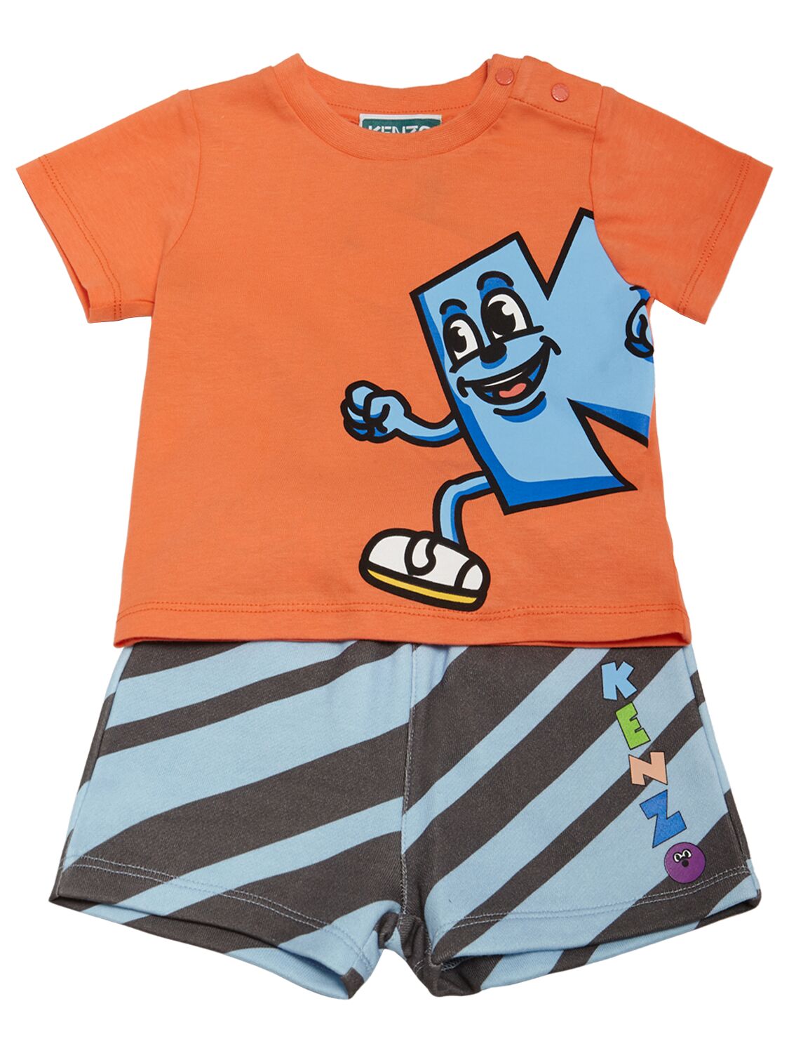 Kenzo Kids' Cotton T-shirt & Shorts In Orange