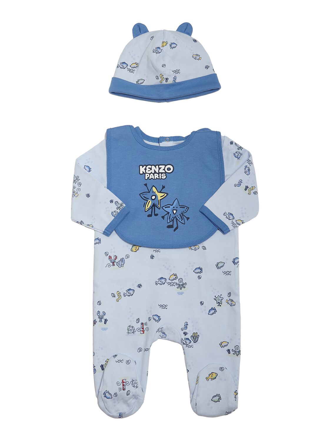 Kenzo Babies' 棉质连体衣，帽子&围嘴 In Blue