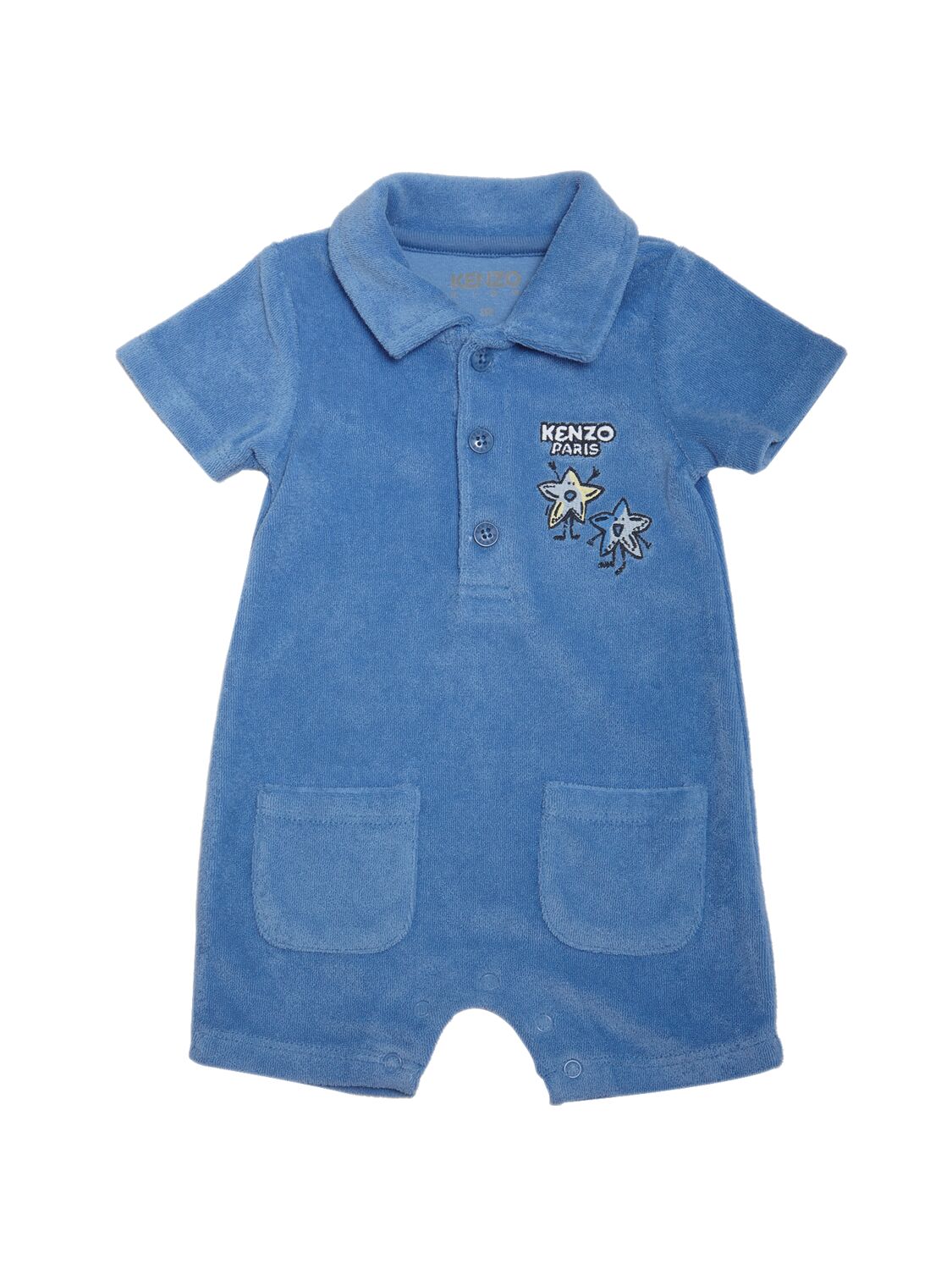 Kenzo Babies' Cotton Blend Terry Romper In Blue
