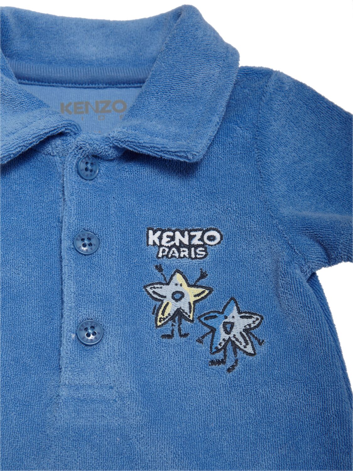 Shop Kenzo Cotton Blend Terry Romper In Blue