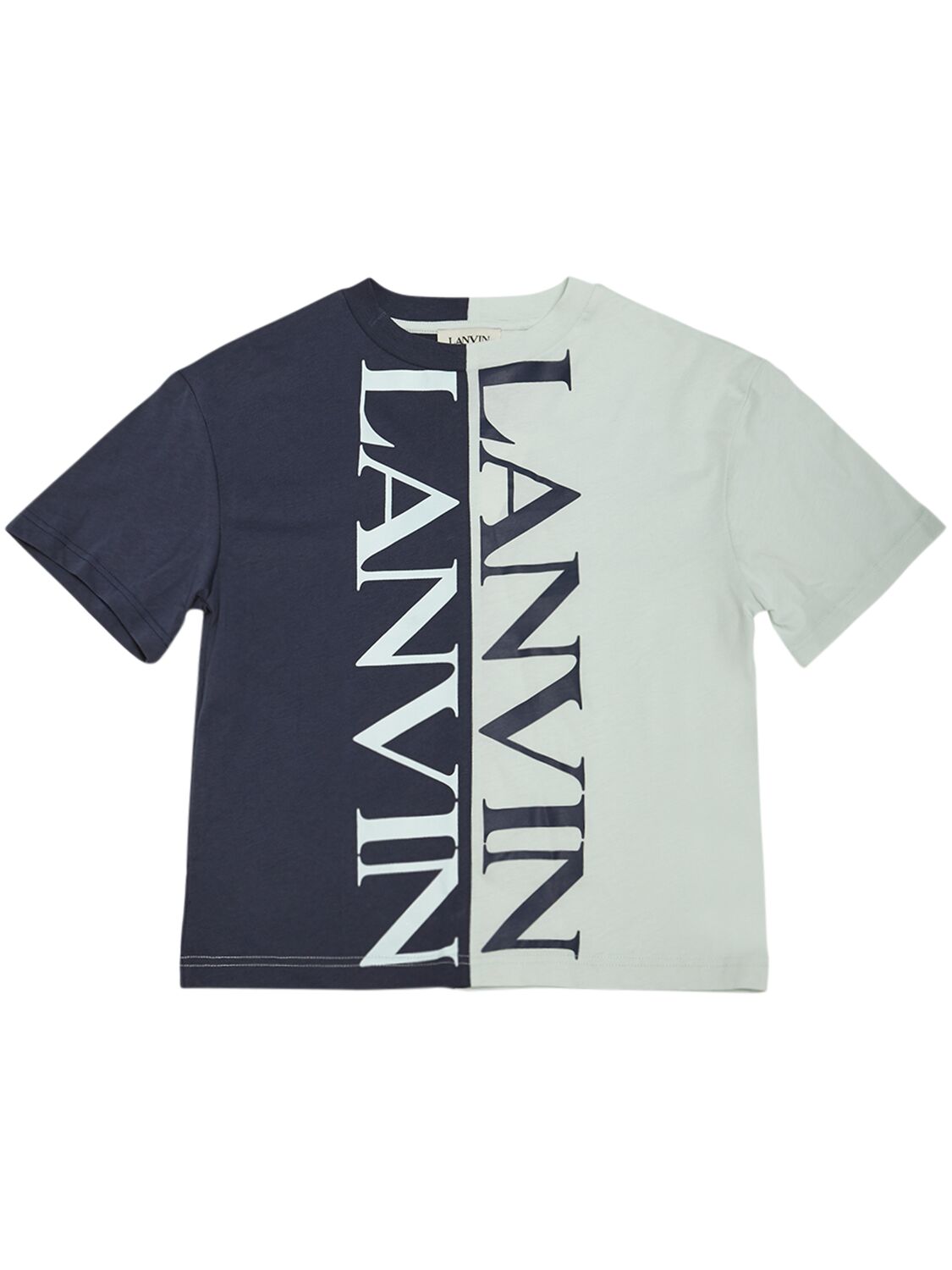 Lanvin Kids' Printed Logo Cotton Jersey T-shirt In Navy,light Blue