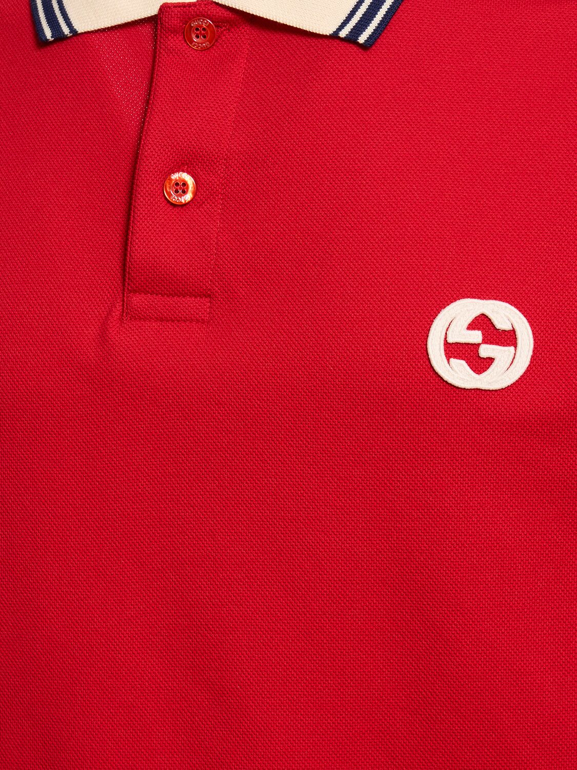 Shop Gucci Stretch Cotton Piquet Polo Shirt In Live Red