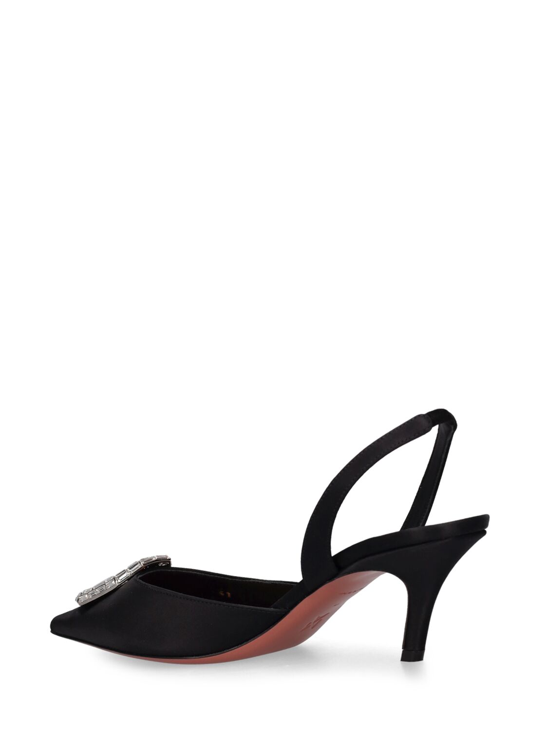 Shop Amina Muaddi 60mm Camelia Satin Slingbacks In Black