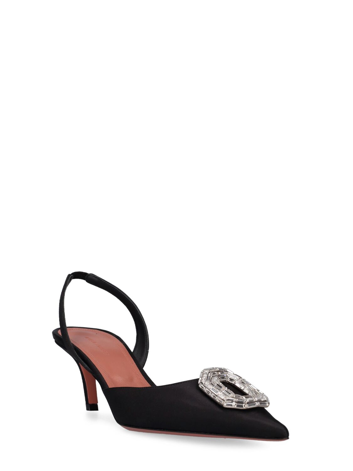Shop Amina Muaddi 60mm Camelia Satin Slingbacks In Black