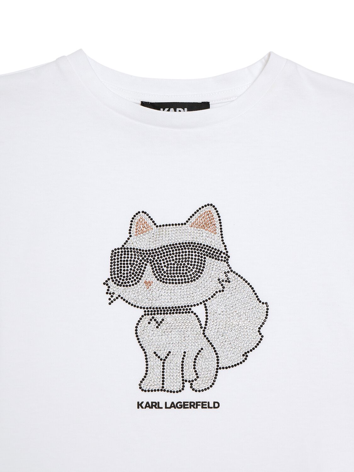 Shop Karl Lagerfeld Embellished Cotton Jersey T-shirt In White
